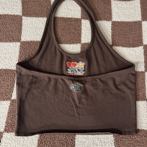 Petals by Petals and Peacocks Peace Love Club Brown Halter Top - Picture 2 of 5